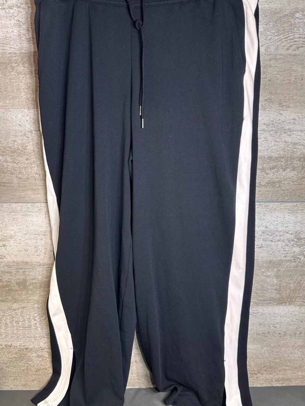 Lands' End 1X Black Track Pants with White Stripe Wide Leg Knit
